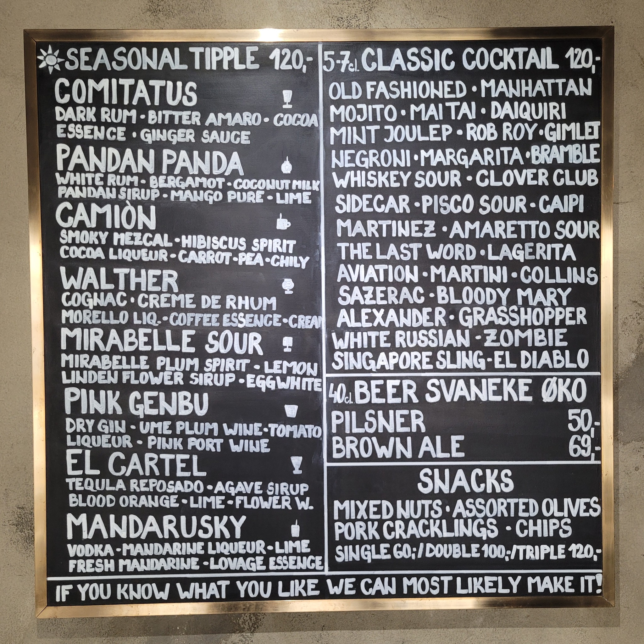 Atze Peng Cocktail Menu featuring seasonal tipples and classic cocktails